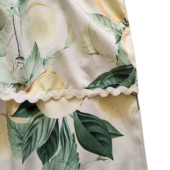 Maxi Dress Sz L Green Yellow Lemons One Shoulder Tiered Rick Rack Trim Summer - Picture 8 of 10